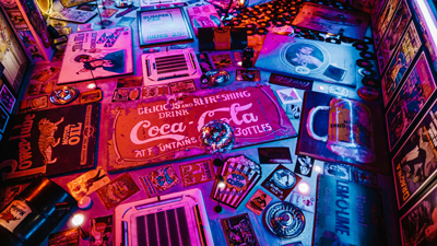 Logo Design, A picture of signs and logos under neon light
